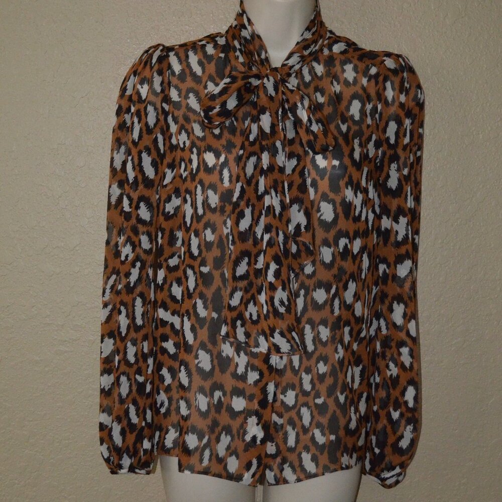 Sz 2 Diane Von Furstenberg Animal Prink Silk Tie Neck Blouse